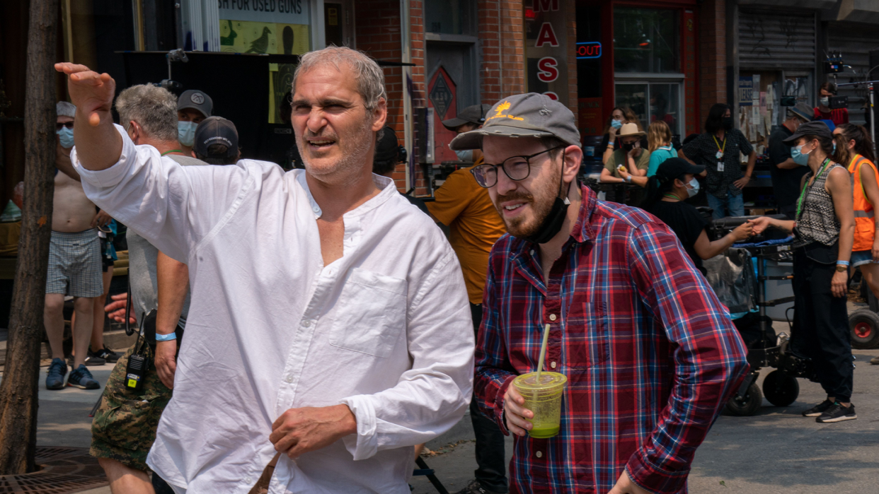 Joaquin Phoenix and Ari Aster on the set of Beau is Afraid. (Photo: Courtesy Everett Collection)