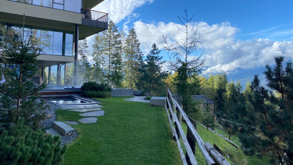 Outdoor pool at My Arbor treetop hotel in the Dolomites