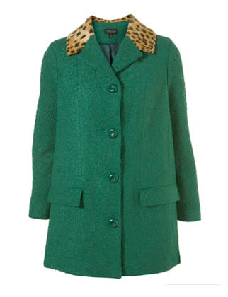 Even with the saturated hue and the leopard collar, this coat is still a classic.