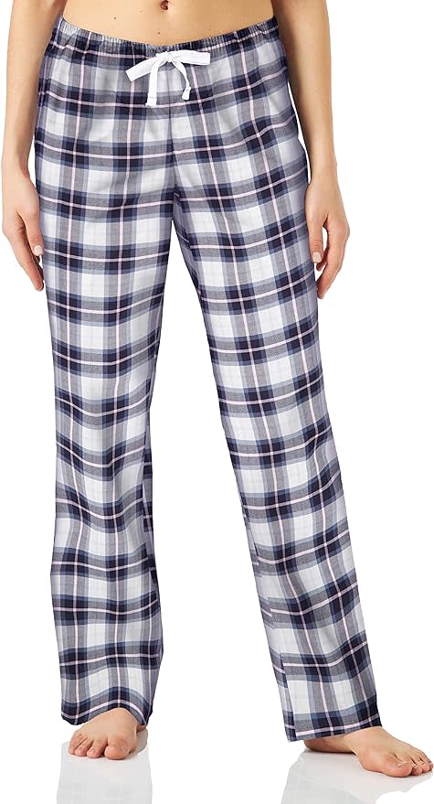 blue, pink and white flannel pants