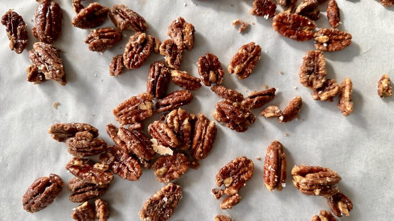 Pecans on baking sheet