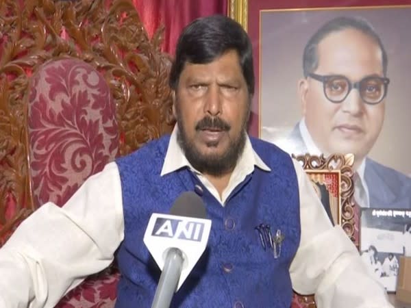 Union Minister Ramdas Athawale speaking to ANI on Monday. Photo/ANI