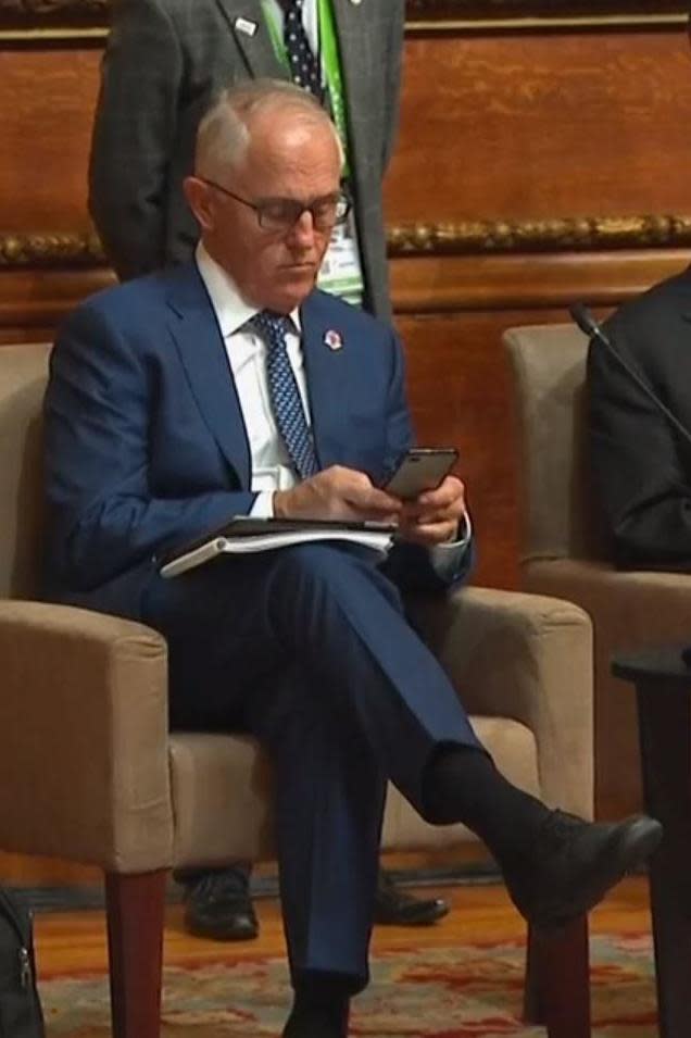 Texting: The PM had been addressing the leaders at their meeting in Windsor