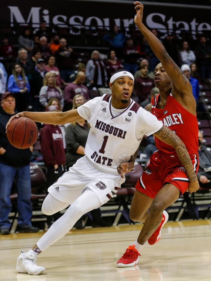 Isiaih Mosley, of Missouri State, during the Bears 83-67 win over Bradley at JQH Arena on Wednesday, Feb. 23, 2022.