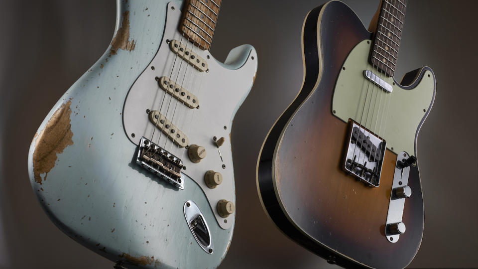 Collection of Fender Stratocaster and Telecaster guitars