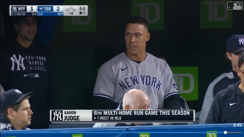 賈吉（Aaron Judge）單場雙響砲，本季第6次單場2支以上全壘打。（圖／翻攝自洋基推特）