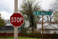 A street sign marks Rev. Martin Luther King Jr. Ave. in Memphis, Tennessee, U.S. March 28, 2018. REUTERS/Jonathan Ernst