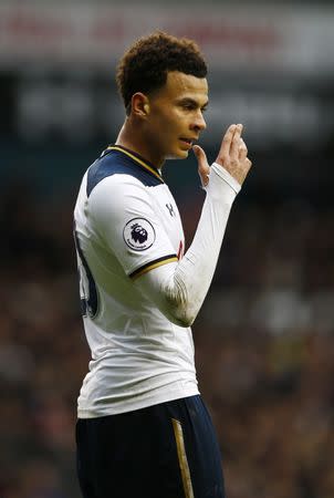 Britain Soccer Football - Tottenham Hotspur v Stoke City - Premier League - White Hart Lane - 26/2/17 Tottenham's Dele Alli celebrates at the end of the match Action Images via Reuters / Peter Cziborra Livepic