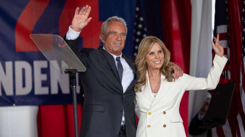 Robert F Kennedy Jr. waving to the crowd at his independent campaign announcement event