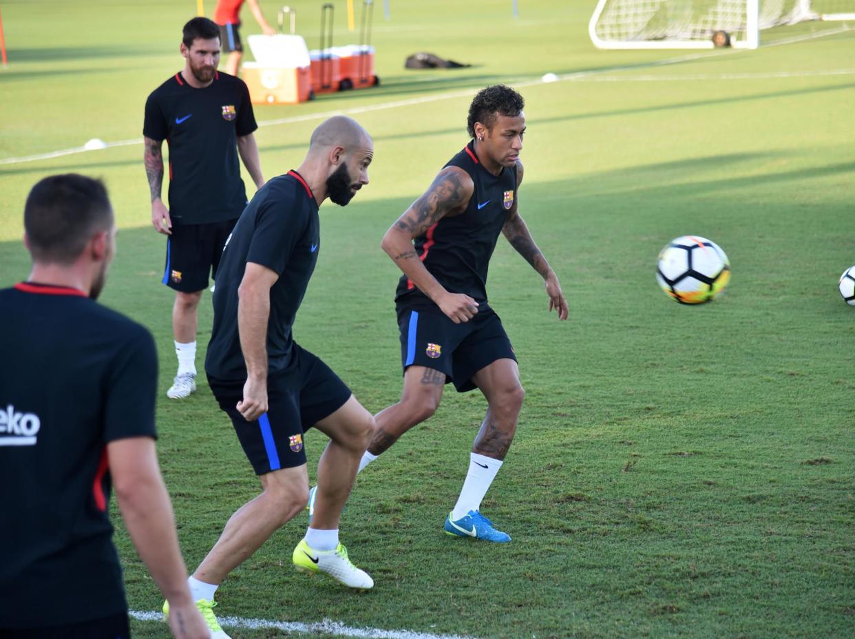 Neymar in training, shortly before the incident with Semedo: Getty