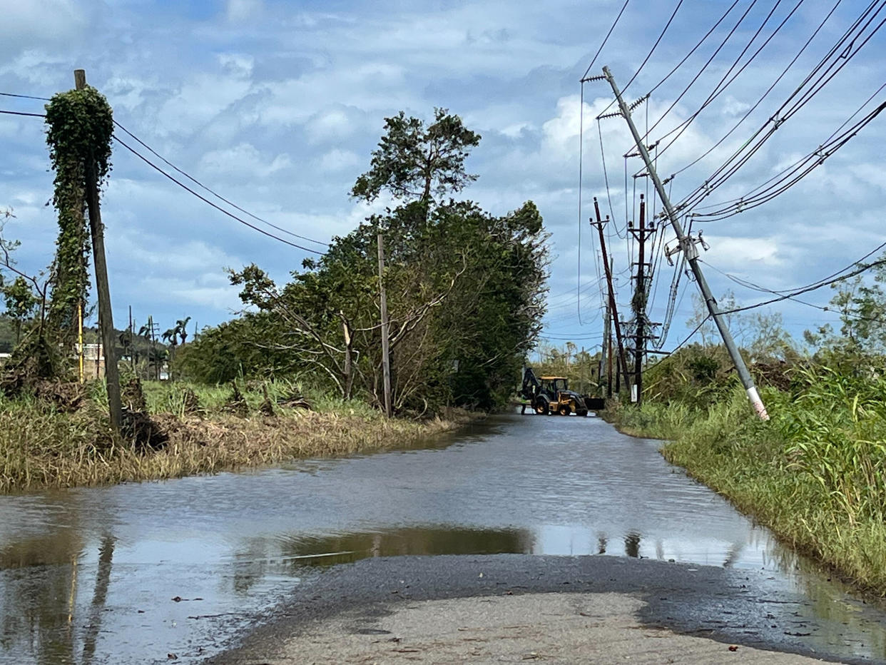 The road to the Santuario de Animales San Francisco de Asís in Hormigueros, Cabo Rojo, Puerto Rico, five days after Hurricane Fiona made landfall. (Danielle Campoamor / TODAY)