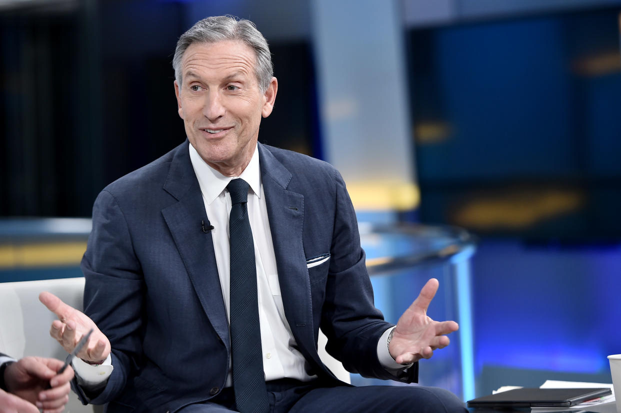 NEW YORK, NY - APRIL 02:  (EXCLUSIVE COVERAGE)  Former chairman and CEO of Starbucks, and United States 2020 presidential candidate Howard Schultz visits Fox & Friends at Fox News Channel Studios on April 2, 2019 in New York City.  (Photo by Steven Ferdman/Getty Images)