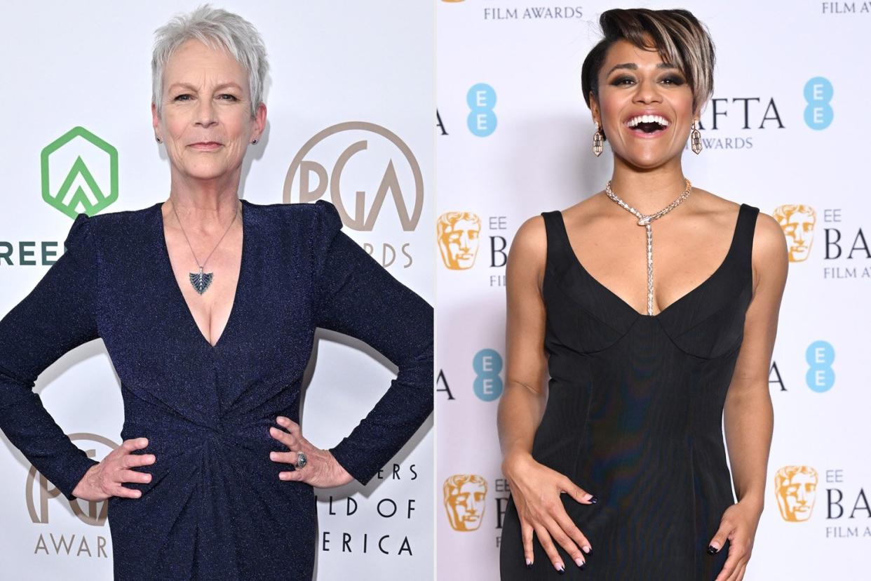 BEVERLY HILLS, CALIFORNIA - FEBRUARY 25: Jamie Lee Curtis attends the 2023 Producers Guild Awards at The Beverly Hilton on February 25, 2023 in Beverly Hills, California. (Photo by Axelle/Bauer-Griffin/FilmMagic); LONDON, ENGLAND - FEBRUARY 19: Ariana DeBose poses during the EE BAFTA Film Awards 2023 at The Royal Festival Hall on February 19, 2023 in London, England. (Photo by Karwai Tang/WireImage)