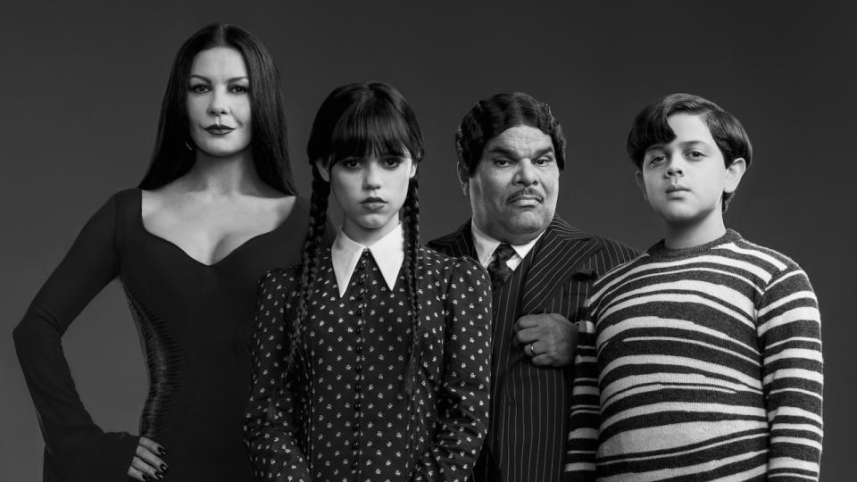 Morticia, Wednesday, Gomez and Pugsley Addams in Netflix's Wednesday