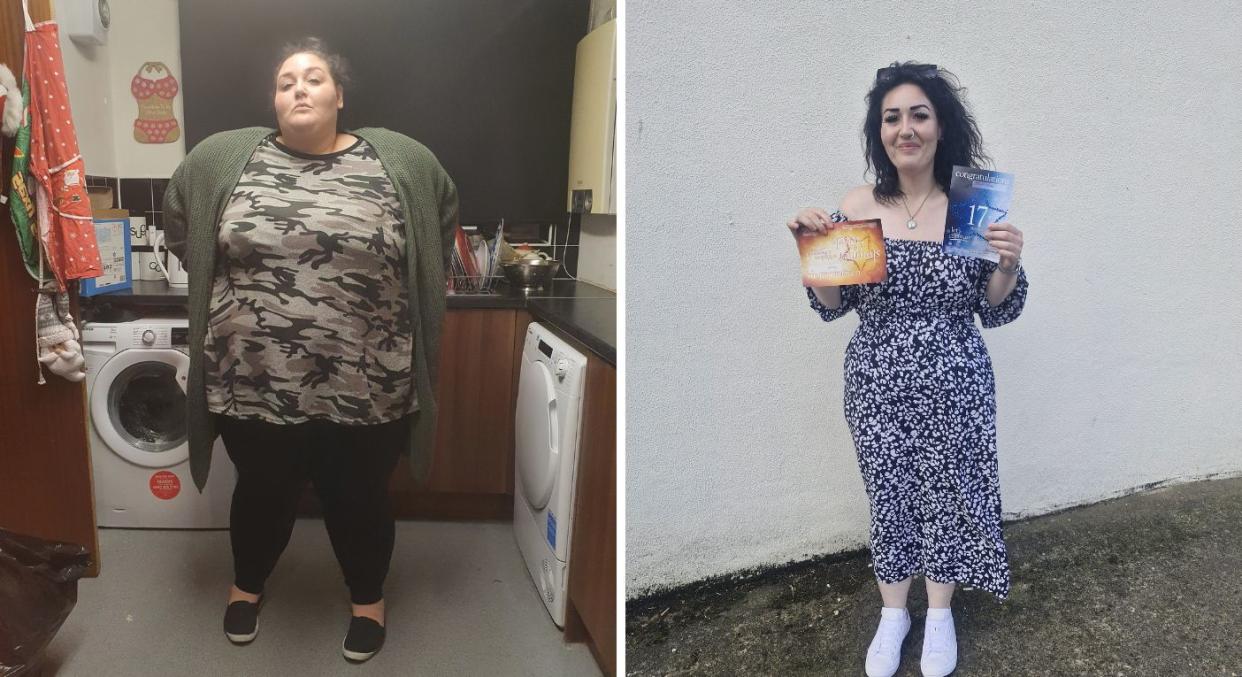 Sarah Clarke before and after her weight loss, she weighed 31st 6lbs at her heaviest. (Sarah Clarke/SWNS)