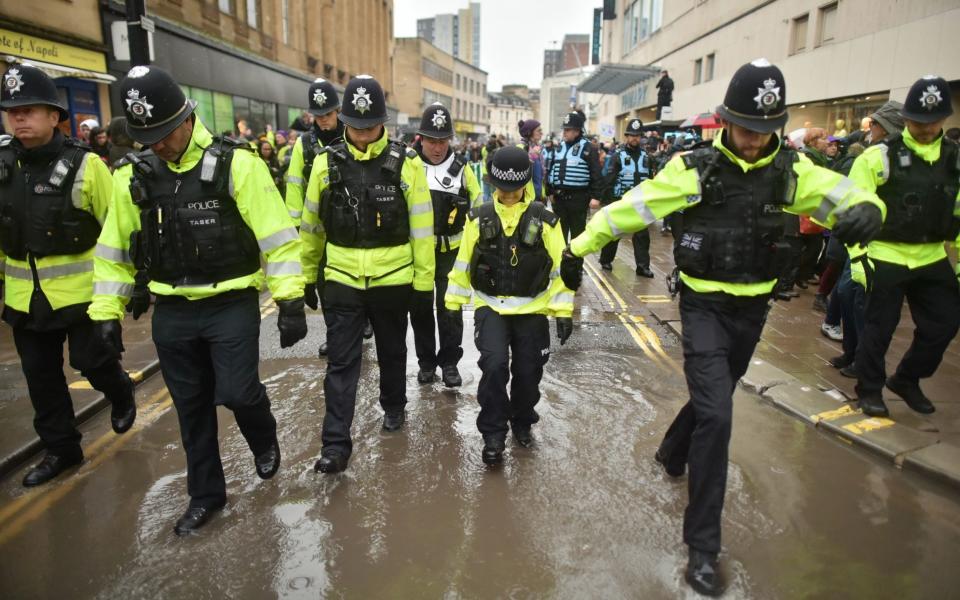 There was a heavy police presence on a rainy day in Bristol - Ben Birchall/PA