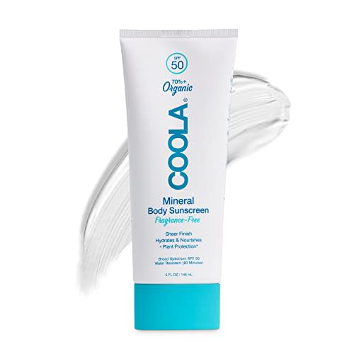 COOLA Organic Mineral Sunscreen SPF 50 Sunblock Body Lotion, Dermatologist Tested Skin Care For Daily Protection, Vegan and Gluten Free, Fragrance Free, 5 Fl Oz (AMAZON)