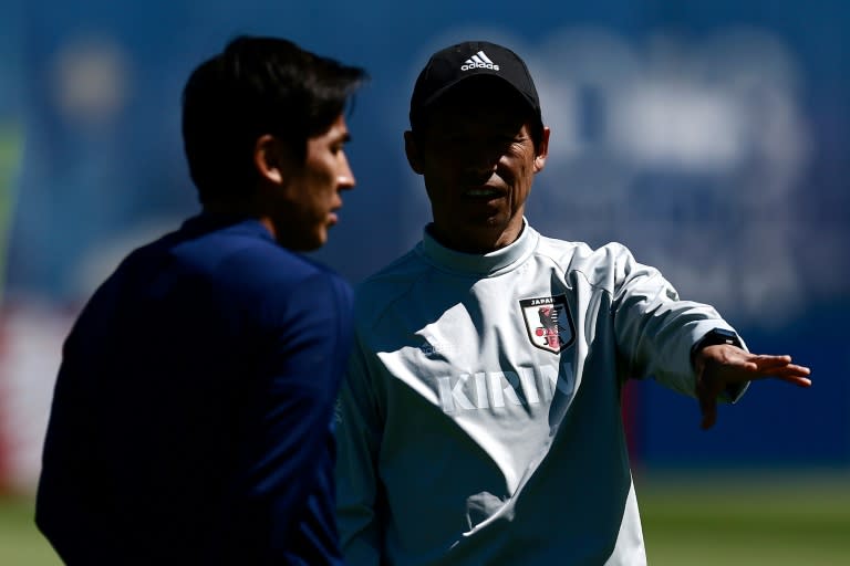 Japan's coach Akira Nishino (R) is under pressure to get a win in their first World Cup game against Colombia despite being appointed just 71 days before the Group H opener