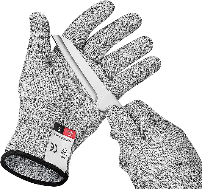gray gloves with knife