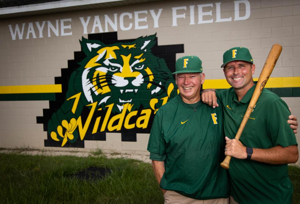 Wayne Yancey, left and his son Jed Yancey, right, are royalty when it comes to Forest baseball. When Wayne retired, his son Jed took over. Jed recently resigned as head coach, to spend more time with his family and work in family ministry at the Central Church of Christ in Ocala. The two posed for portraits at the Forest High School baseball field Saturday afternoon, June 18, 2022.