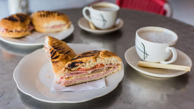Cuban breakfast sandwich and coffee