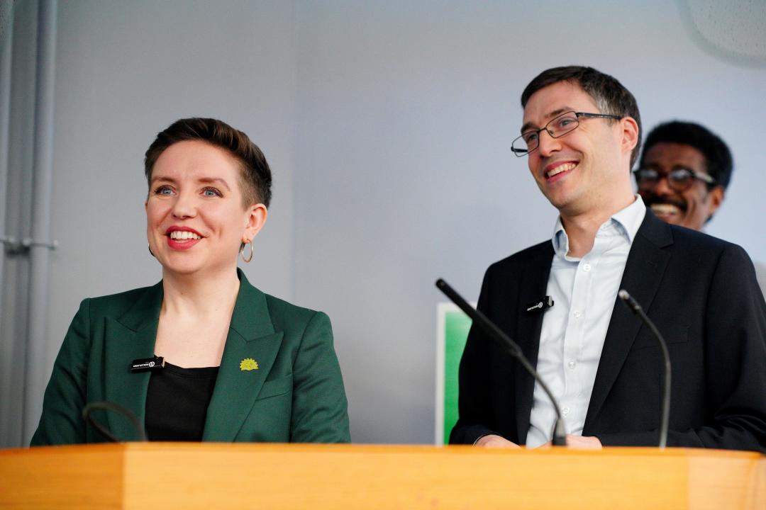 Green Party co-leaders Carla Denyer and Adrian Ramsay speak at their local election campaign launch in Bristol. Picture date: Thursday April 4, 2024.