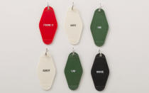 <p>Take your relationship to the next level this Valentine’s Day with a set of His and Hers keychains inspired by vintage motels from the 1950s.</p> <p>To buy: <a rel="nofollow noopener" href="http://www.schoolhouseelectric.com/accessories/cleaning/motor-lodge-keychains.html" target="_blank" data-ylk="slk:schoolhouseelectric.com;elm:context_link;itc:0;sec:content-canvas" class="link ">schoolhouseelectric.com</a>, $4 each</p>