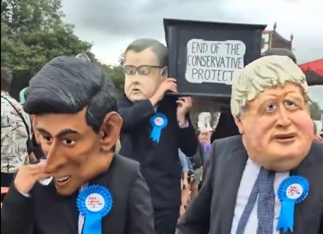 (L-R), Sunak, Gove and Johnson impersonators