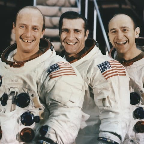 Left to right: Mission Commander Charles "Pete" Conrad, Jr.; Command Module Pilot Richard F. Gordon and Lunar Module Pilot Alan L. Bean - Credit: AFP