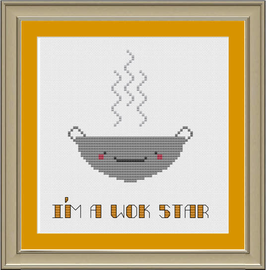 I'm A Wok Star: Funny Cross-Stitch Pattern<br />$3.00, <a href="https://www.etsy.com/listing/122342294/im-a-wok-star-funny-cross-stitch-pattern?ref=market" target="_blank">Etsy.</a>