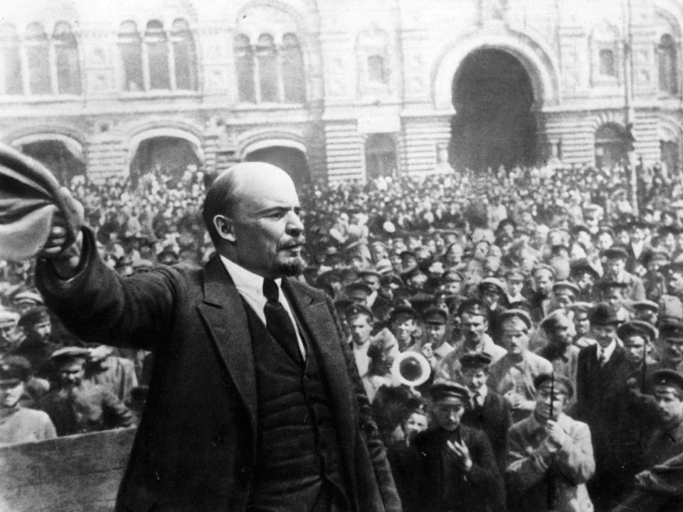 Lenin gives a speech to servicemen on the first anniversary of the foundation of the Soviet armed forces in 1919 (Getty)