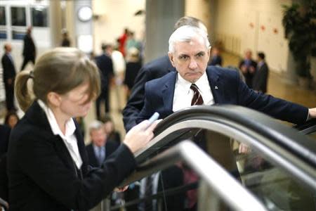 U.S. Senator Jack Reed (D-RI) (R) talks to reporters as he arrives for the weekly Democratic caucus luncheon at the U.S. Capitol in Washington, February 4, 2014. REUTERS/Jonathan Ernst