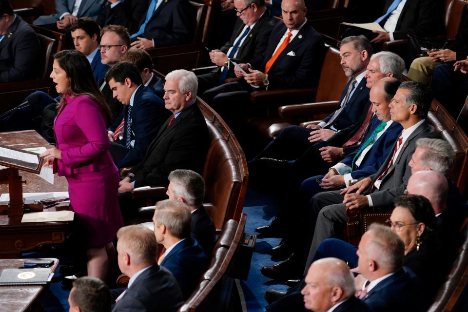 Rep. Elise Stefanik, R-N.Y., nominates Rep. Jim Jordan, R-Ohio, for Speaker of the House as House lawmakers vote to elect a new speaker in Washington on Tuesday, Oct. 17, 2023. House Republicans nominated the chair of the House Judiciary Committee, Rep. Jim Jordan, R-Ohio, to the speakership last week. Jordan's chances of earning 217 votes, the number needed to become speaker, are unclear.