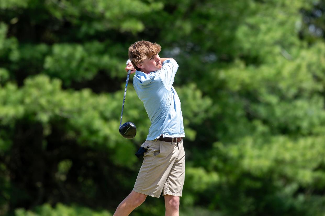 CBA's Jack Stamberger competes during the Shore Conference Championship at Charleston Spring Golf Course in Millstone Twp., NJ Wednesday, April 24, 2024.