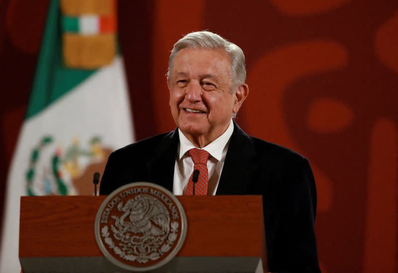 FILE PHOTO: Mexico's President Andres Manuel Lopez Obrador holds a news conference, at the National Palace in Mexico City