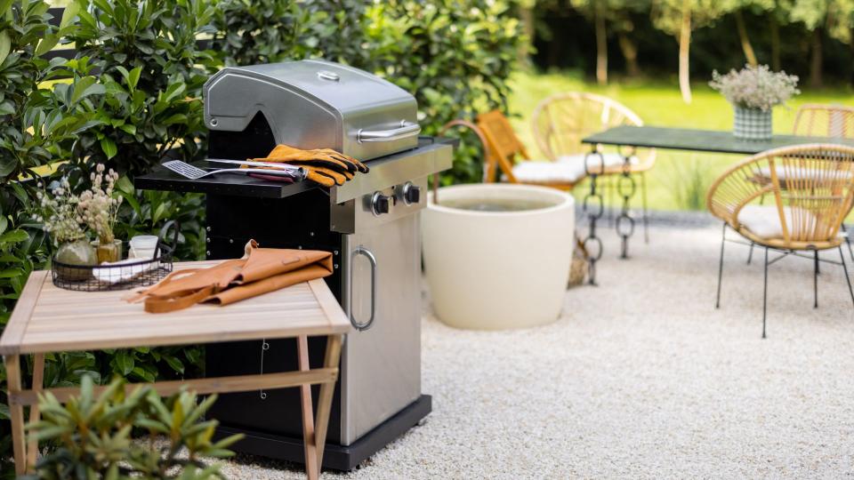 Gas grill in a yard