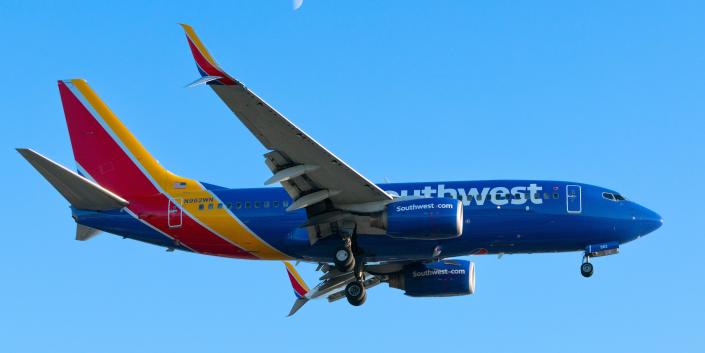 Southwest Airlines plane in the sky