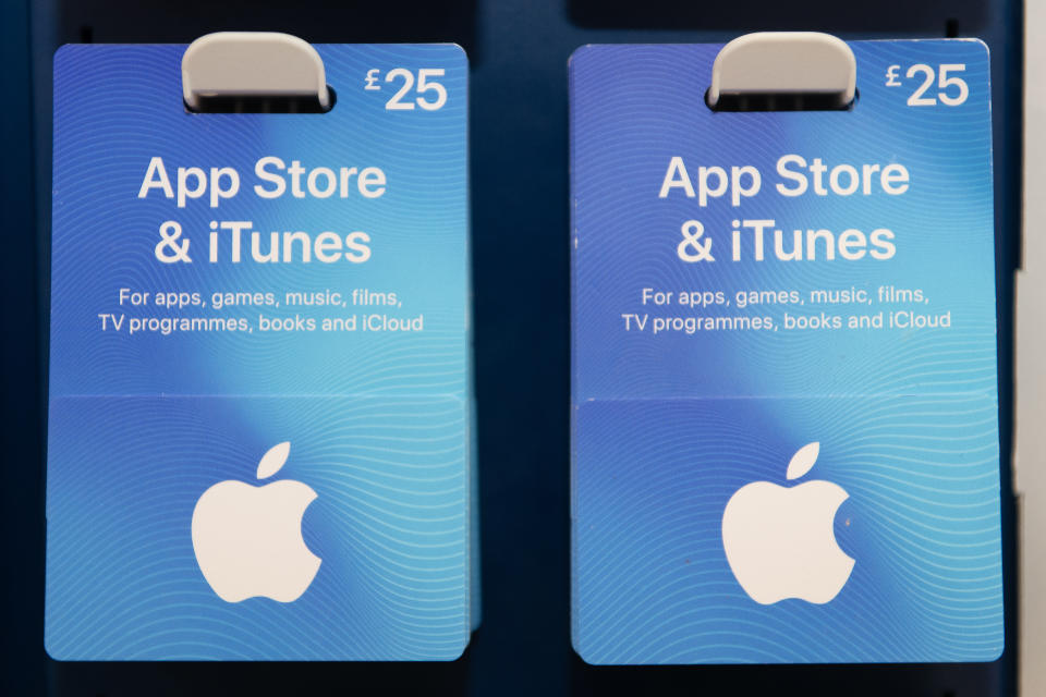 Apple iTunes and App Store vouchers. (Matthew Horwood/Getty Images)