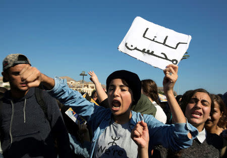 Protesters take part in a rally after the death of Mouhcine Fikri, a fishmonger who was crushed to death inside a rubbish truck as he tried to retrieve fish confiscated by police, in the northern city of Al Hoceima, October 31, 2016. REUTERS/Stringer