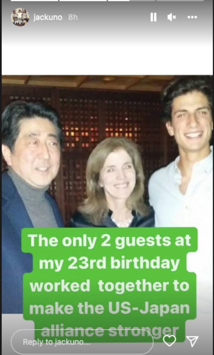 Shinzo Abe, Caroline Kennedy, Jack Schlossberg - Credit: Jack Schlossberg/Instagram.