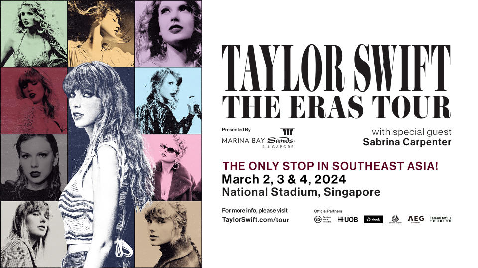 Taylor Swift | The Eras Tour comes to Singapore in March 2024. Ticket sales commence 5 July, noon. PHOTO: Klook
