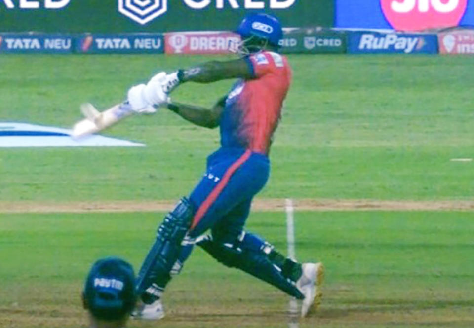 Replays, pictured here appearing to show the delivery should have been called a no-ball. 