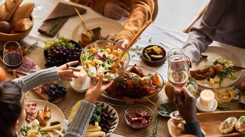 dinner table with wine glasses