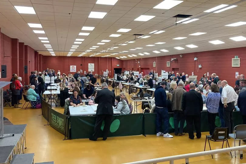 Volunteers counted election ballots in the DCBL Stadium, Widnes