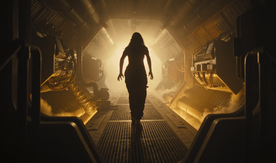 This image released by 20th Century Studios shows Isabela Merced in a scene from "Alien: Romulus." (20th Century Studios via AP)