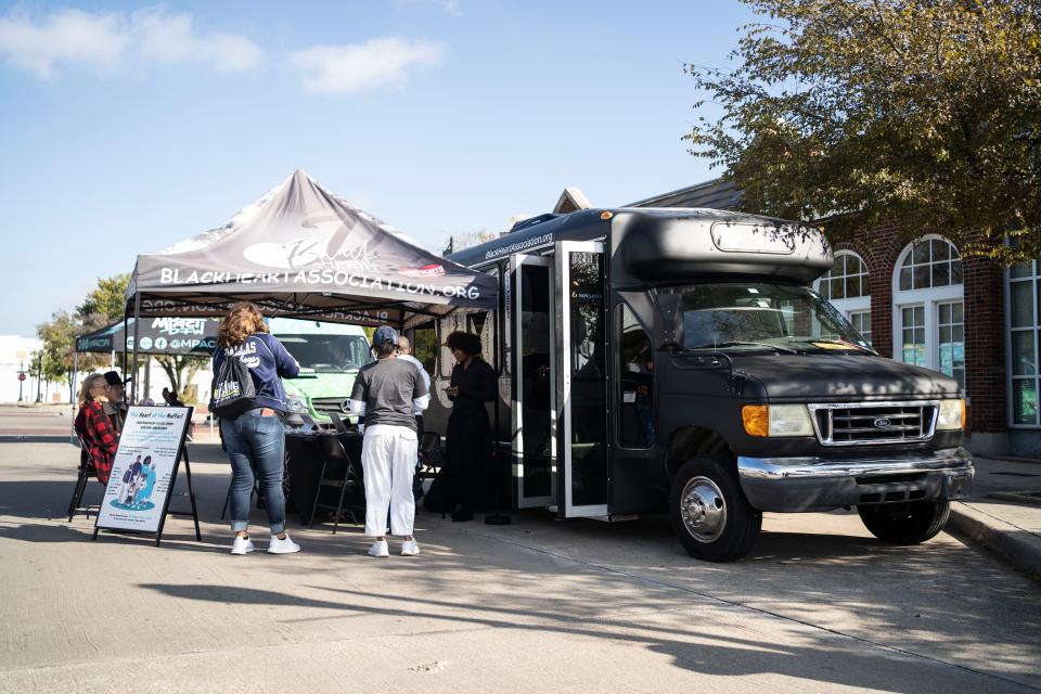 A mobile testing unit operated by the Black Heart Association, a local nonprofit, provides free screenings as part of its annual appearance at the Phoenix Festival in Fort Worth, Texas on Saturday, Nov. 4, 2023.