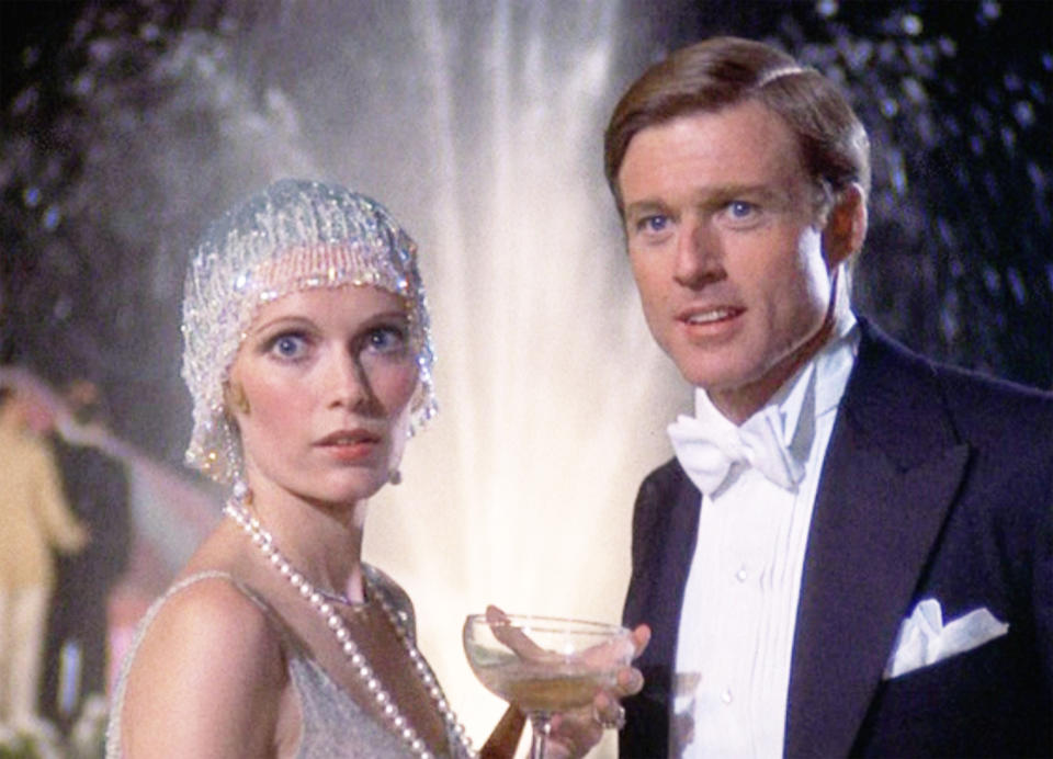 LOS ANGELES - MARCH 29: The movie "The Great Gatsby", directed by Jack Clayton, based on the novel by F. Scott Fitzgerald. Seen here from left, Mia Farrow as Daisy Buchanan and Robert Redford as Jay Gatsby. Initial theatrical release March 29, 1974.  Screen capture. A Paramount Picture. (Photo by CBS via Getty Images)