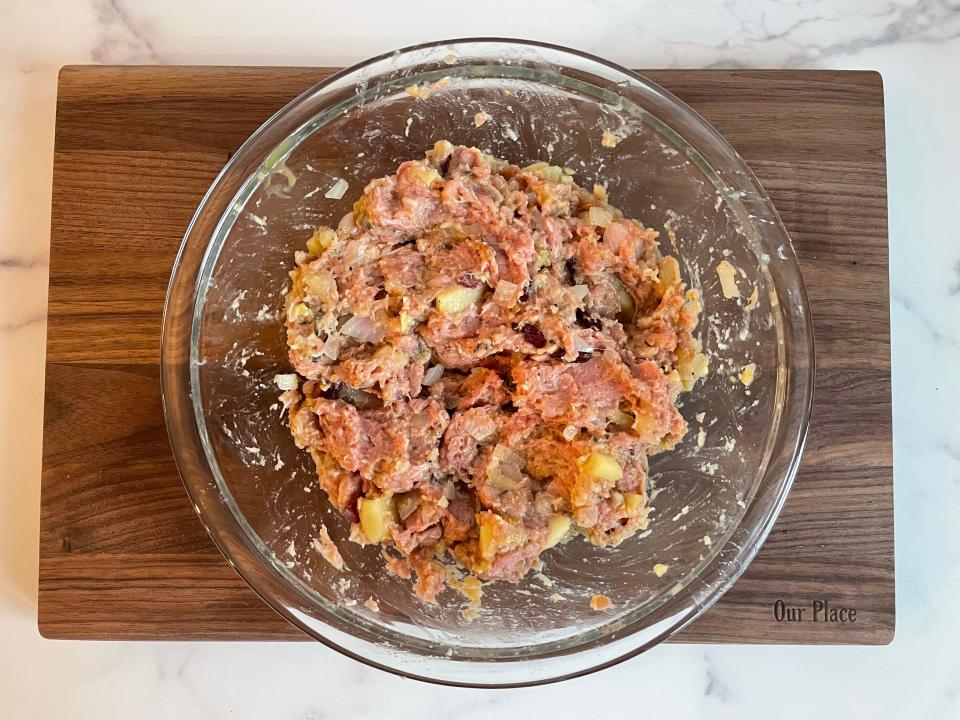 Meat-loaf ingredients in a bowl.