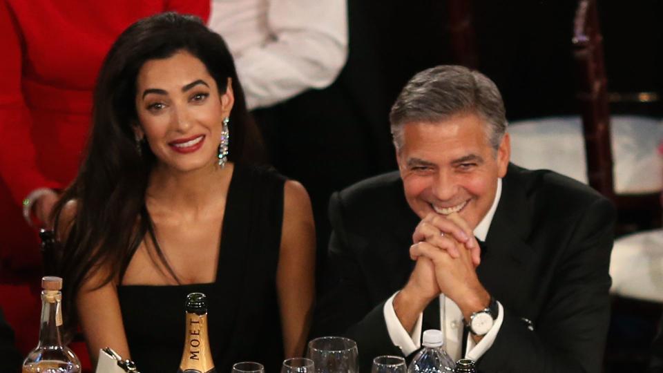 72nd ANNUAL GOLDEN GLOBE AWARDS -- Amal Clooney and honoree George Clooney at the 72nd Annual Golden Globe Awards held at the Beverly Hilton Hotel on January 11, 2015.