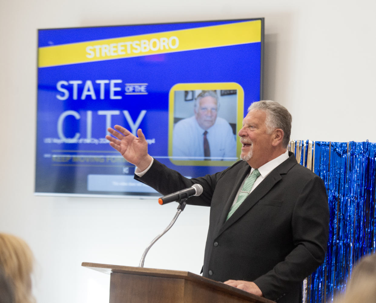 Mayor Glenn Broska delivers the state of the city in the new Streetsboro Community Center on Thursday, Mar. 21.
